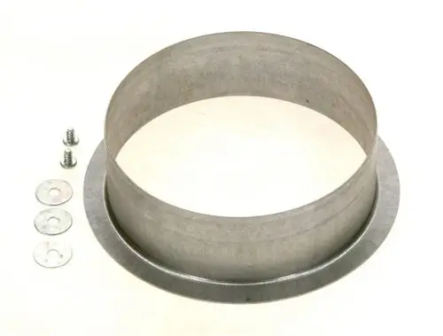 Metallischer Abgasstutzen von Bosch mit runder Form, umgeben von drei Unterlegscheiben und zwei Schrauben.